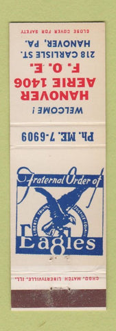 Matchbook Cover - Eagles Club Hanover PA