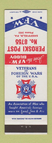Matchbook Cover - VFW Peroski Post Sheffield PA low phone #