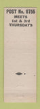 Matchbook Cover - VFW Peroski Post Sheffield PA low phone #