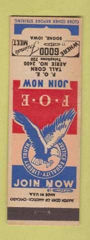 Matchbook Cover - Eagles Club Tall Corn Aerie Boone IA