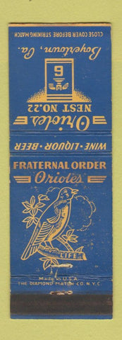Matchbook Cover - Orioles Nest 22 Boyertown PA