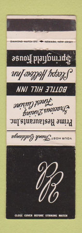 Matchbook Cover - Bottle Hill Sleepy Hollow Madison Springfield Madison NJ WEAR