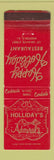 Matchbook Cover - Happy Holliday Restaurant Westerly RI WORN