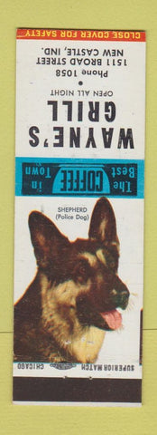 Matchbook Cover - Wayne's Grill New Castle IN Great German Shepherd