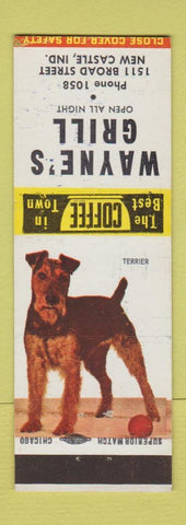Matchbook Cover - Wayne's Grill New Castle IN Terrier Dog