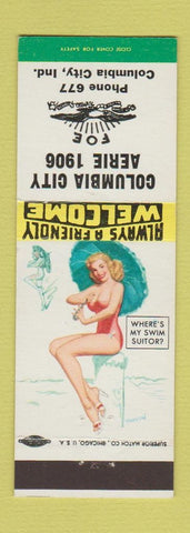 Matchbook Cover - Columbia City Eagles Club IN pinup