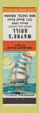 Matchbook Cover - Wayne's Grill New Castle IN Yankee Clipper