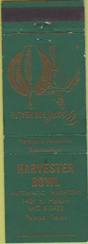 Matchbook Cover - Harvester Bowling Pampa TX