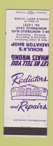 Matchbook Cover - Schula's Radiator Shop Montebello CA MISCUT