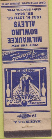 Matchbook Cover - Milwaukee Bowling Alleys