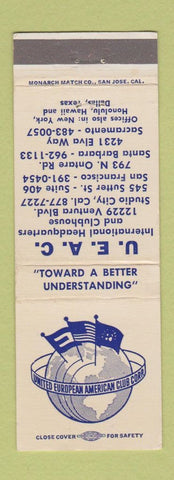 Matchbook Cover - United European American Club Studio City Sacramento CA WEAR