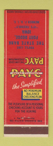 Matchbook Cover - State Bank Fort Dodge IA
