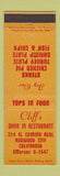 Matchbook Cover - Cliff's Drive In Restaurant Redwood City CA