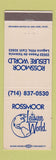 Matchbook Cover - Rossmoor Leisure World Laguna Hills CA