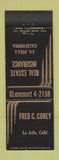 Matchbook Cover - Fred Corey Insurance Real Estate La Jolla CA