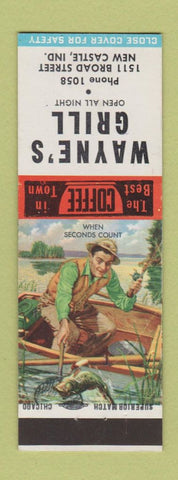 Matchbook Cover - Wayne's Grill New Castle IN fishing scene