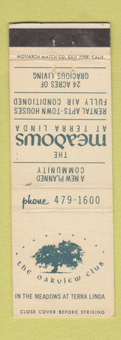 Matchbook Cover - Oakview Club Terra Linda San Rafael CA WEAR