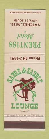 Matchbook Cover - Prentiss Motel Natchez MS Sabre & Saddle WEAR