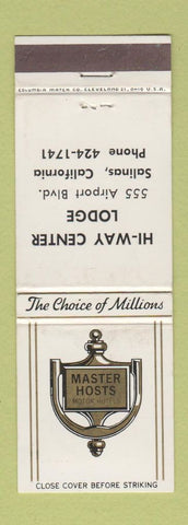 Matchbook Cover - Hi Way Center Lodge Salinas CA WEAR