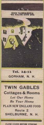 Matchbook Cover - Twin Gables Shelburne NH Gorham