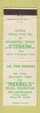 Matchbook Cover - Merbels Bell Laboratories Tracy CA drug for stomach ache
