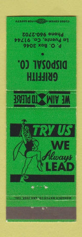 Matchbook Cover - Griffith Disposal Company La Puente CA girlie