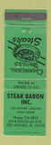 Matchbook Cover - Steak Baron Restaurant Des Moines IA GREEN WEAR