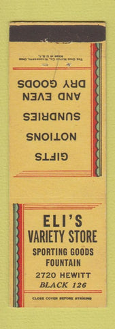 Matchbook Cover - Eli's Variety Store Sporting Goods