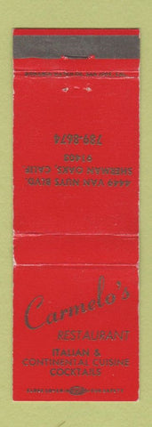 Matchbook Cover - Carmelo's Restaurant Italian Sherman Oaks CA WEAR