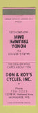 Matchbook Cover - Don & Roy's Motorcycles Honda Triumph BMW
