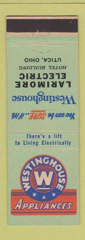 Matchbook Cover - Westinghouse Appliances Larimore Electric Utica OH