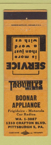 Matchbook Cover - Bodnar Appliance Pittsburgh PA