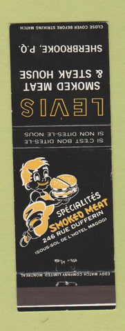 Matchbook Cover - Levis Smoked Meat Steak House Sherbrooke QC