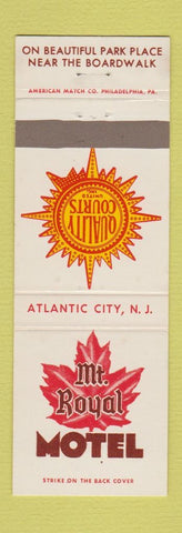 Matchbook Cover - Mount Royal Motel Atlantic City NJ Quality Motels