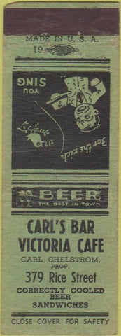 Matchbook Cover - Carl's Bar Victoria Cafe St Paul? MN WEAR
