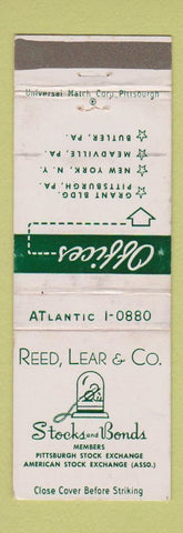 Matchbook Cover - Reed Lear Stocks Bonds Butler Meadville Pittsburgh PA WEAR