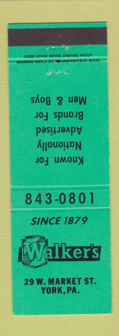 Matchbook Cover - Walker's Men's Clothes York PA