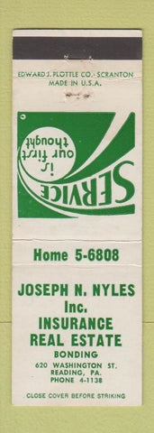 Matchbook Cover - Joseph Nyles Insurance Real Estate Reading PA