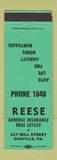 Matchbook Cover - Reese Insurance Real Estate Danville PA