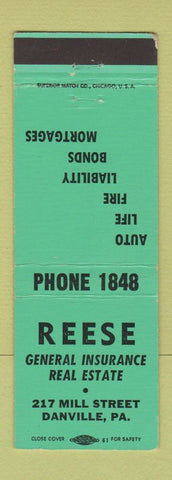 Matchbook Cover - Reese Insurance Real Estate Danville PA