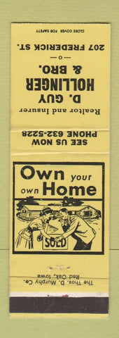Matchbook Cover - D Guy Hollinger Bro Real Estate Insurance Hanover PA