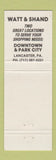 Matchbook Cover - Watt & Shand Lancaster PA
