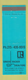 Matchbook Cover - Singer Hacker Real Estate Allentown PA