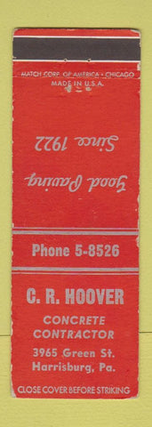 Matchbook Cover - CR Hoover Concrete Harrisburg PA WEAR