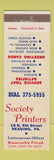 Matchbook Cover - Society Printers Reading PA Greeting Cards calendars