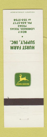Matchbook Cover - John Deere Tractors Lorenzo TX Hurst Farm Supply