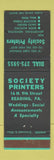 Matchbook Cover - Society Printers Reading PA