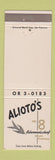 Matchbook Cover - Alioto's Restaurant San Francisco CA