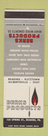 Matchbook Cover - Berks Ready Mixed Concrete Reading PA Kutztown Gilbertsville