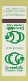 Matchbook Cover - Greenhills Country Club Lambeth ON